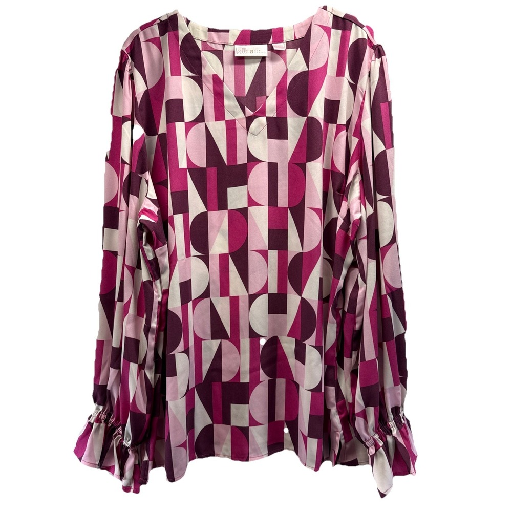 Bell Kim Gravel Women's Tunic Top Size XL Artsy Pink White Long Sleeve Pullover‎